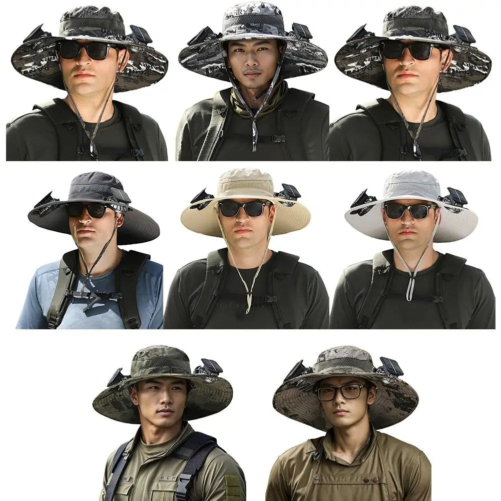GoCamping UPF 50+ Solar Fan Sun Hat – Wide Brim Bucket Hat with Dual Fans