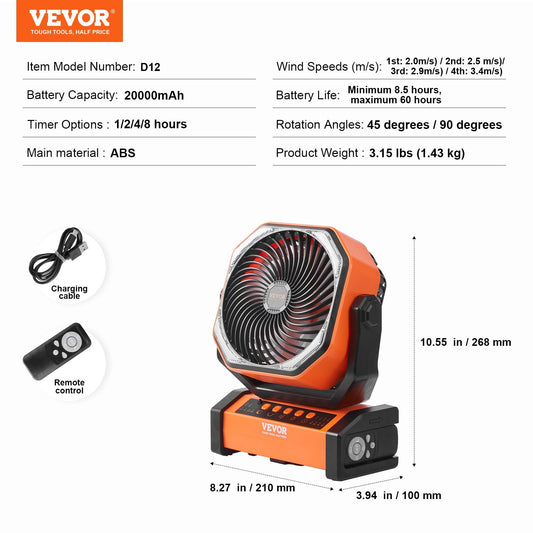 GoCamping USB Portable Fan VEVOR