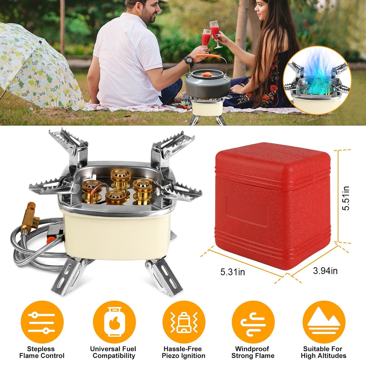 GoCamping 13000W Portable Windproof Camping Stove Five-head