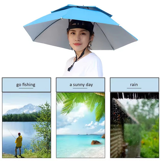 GoCamping Head Umbrella Hat Elastic Headband Umbrella Waterproof Sunscreen Shade Umbrella Hat Adjustable for Camping Fishing Golf